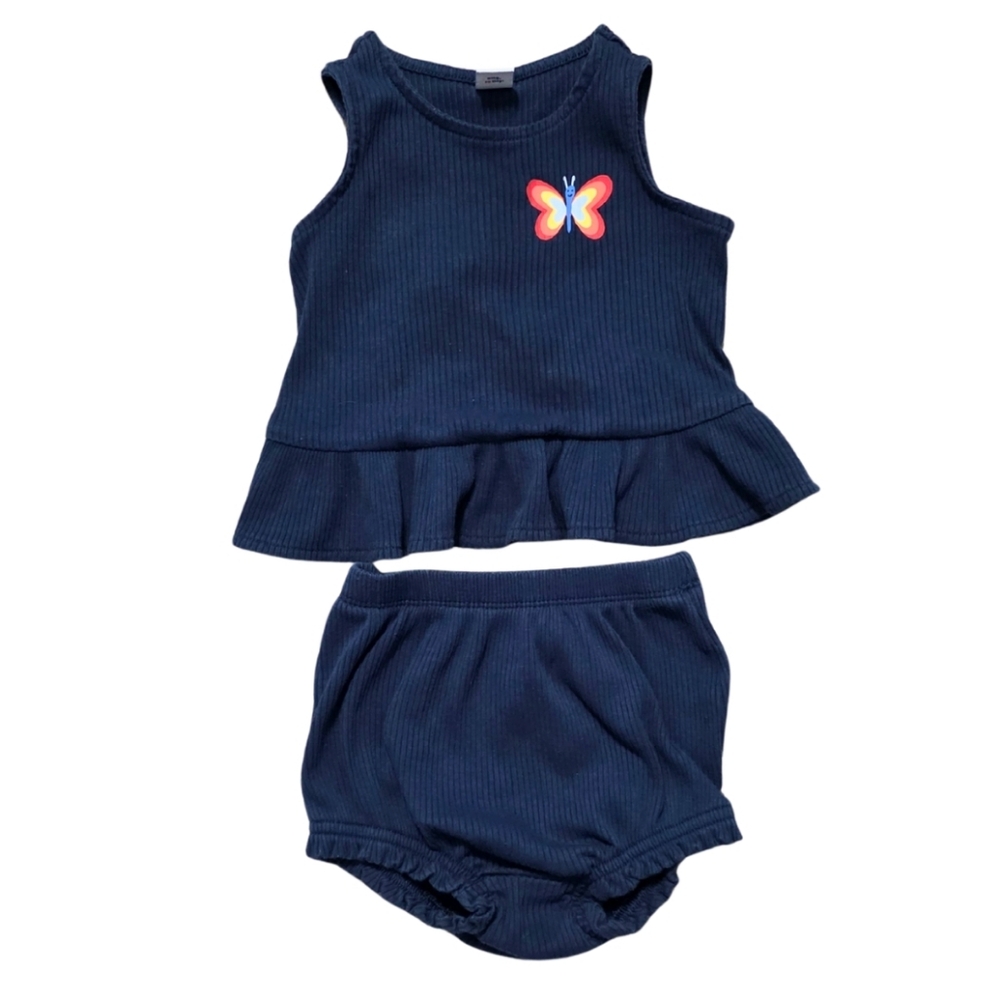 Old Navy - Navy Blue Butterfly Baby Girl Top and Shorts Set